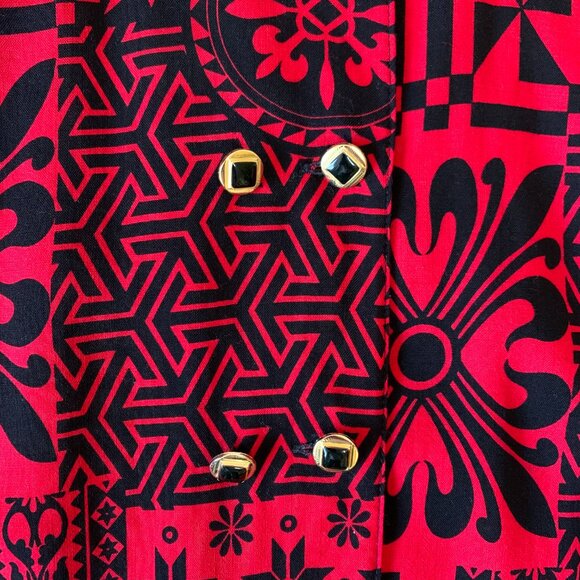 Vintage Modiana Red Black Graphic Pattern Button Up Tunic Dress Shirt Whimsigoth - Picture 10 of 16